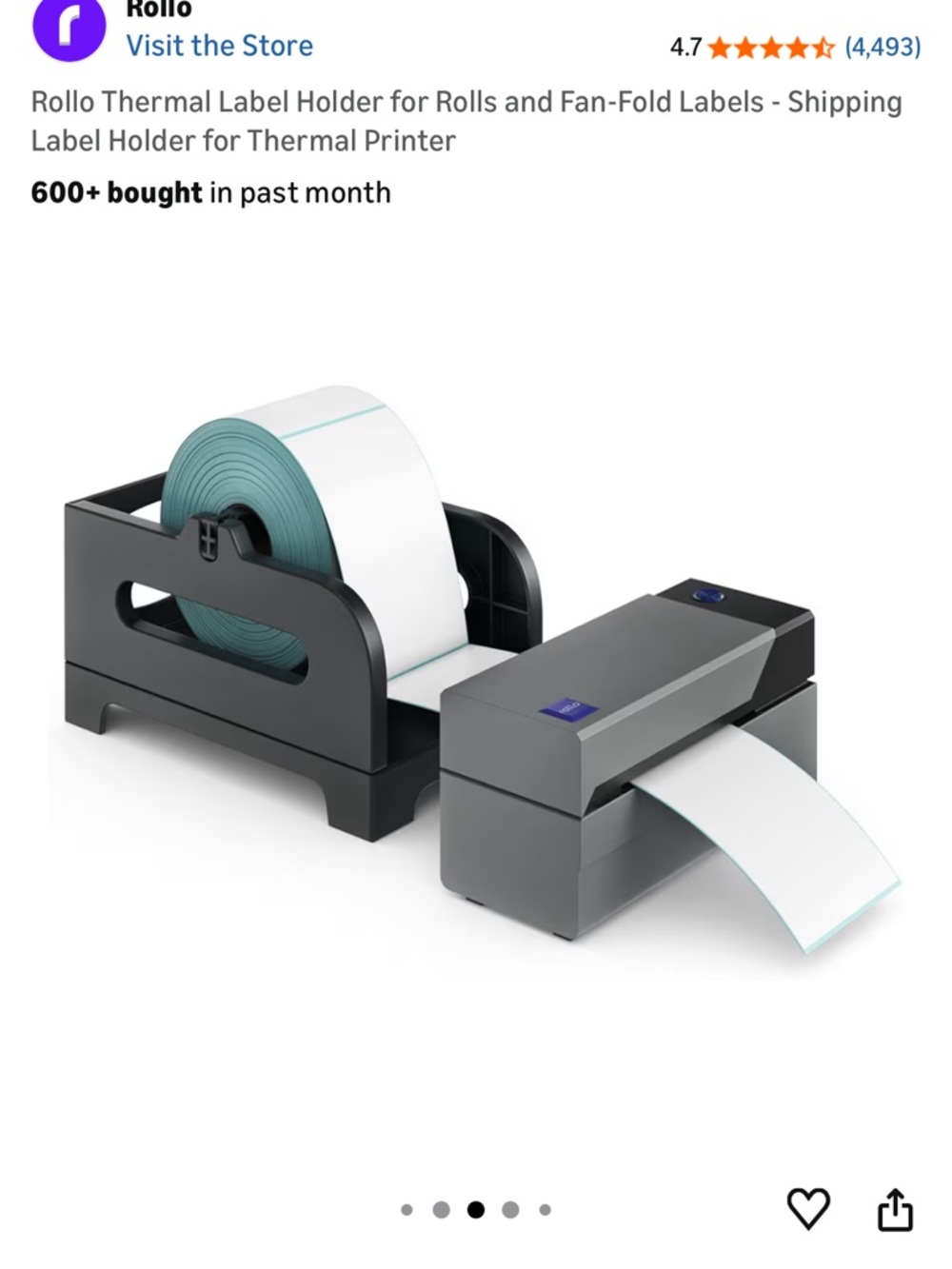 Rollo Thermal Label Holder for Rolls and Fan-Fold Labels - Shipping Label Holder